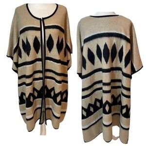LUCKY BRAND Wool Aztec Tan & Black Ponco, NWT, O/S